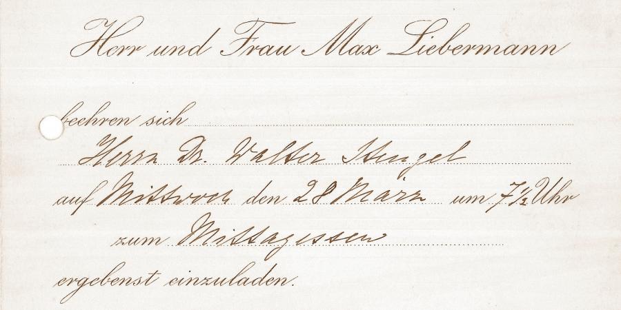 Bild einer historischen Einladungskarte von Max Liebermann an Walter Stengel aus dem Jahr 1928