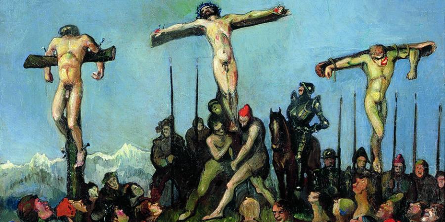 Das Ölbild zeigt die Kreuzigung von Jesus Christus auf dem Ölberg in Jerusalem