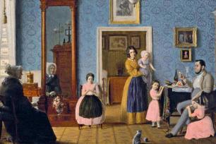 Die Familie Hauschild im Wohnzimmer ihres Hauses, Gemälde von Eduard Gaertner, 1843
