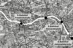 Die Fahrtstrecke auf der Stadtbahn durch Berlins Mitte