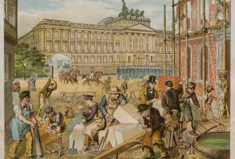 Wilkes Anschauungsbilder, Tafel 16, Bauplatz, nach 1875 © Stadtmuseum Berlin