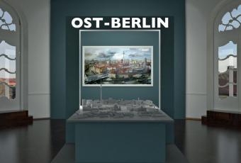 Visualisierung der Präsentation eines Stadtmodells von Ost-Berlin in der Ausstellung