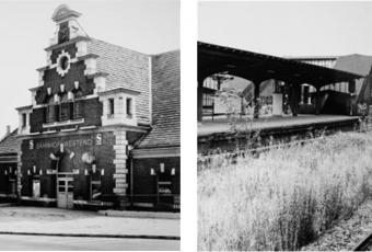 Empfangsgebäude und Bahnsteig Westend, 1983