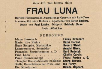 Programmheft der Uraufführung von „Frau Luna“ im Berliner Apollo-Theater am 1. Mai 1901 © Stadtmuseum Berlin | Reproduktion: Friedhelm Hoffmann