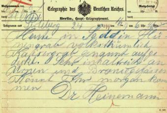 Das Telegramm von Dr. Heinemann an Ernst Friedel vom 16. September 1899 © Stadtmuseum Berlin