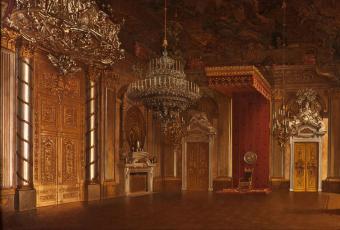 Der Rittersaal (Thronsaal) im Berliner Schloss um 1844, Gemälde von Eduard Gaertner © Stadtmuseum Berlin