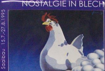 Reklameschild-Einladungskarte für die Ausstellung „Nostalgie in Blech“, Berlin, 1995