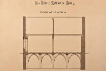 Julius Bormann: Querdurchschnitt durch das alte Rathaus von 1865. Federzeichnung