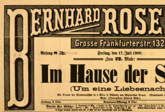 Ankündigung des Bernhard-Rose-Theaters zu „Im Hause der Sünde“, 1908