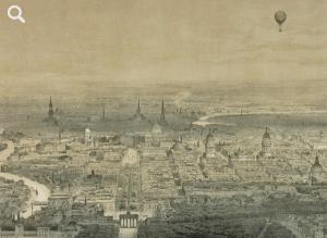 Berlin aus der Vogelschau in einer um 1860 entstandenen Lithografie von Wilhelm Loeillot (1804–1881)