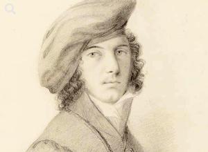 Adelbert von Chamisso mit Kopfbedeckung auf einer Grafik von Eduard Mandel