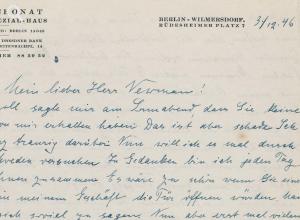 Der Originalbrief von Erna Mischonat an Cecil Newman, datiert auf den 3. Dezember 1946. © Stadtmuseum Berlin