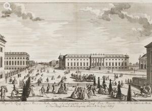 Ansicht des Opernhauses und des Berliner Stadtschlosses, Radierung um 1750 