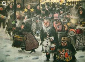 „Weihnachtsmarkt am Arkonaplatz“, Handzeichnung von 1918 © Stadtmuseum Berlin