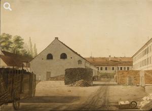 Hof der Porzellanmanufaktur Leipziger Straße 4, Zeichnung von Eduard Gaertner, 1818