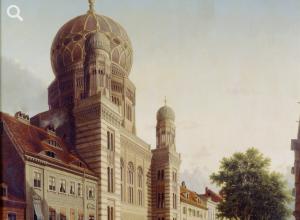 Die Neue Synagoge in der Oranienburger Straße auf Gemälde von Emile de Cauwer, aus dem Jahr 1865