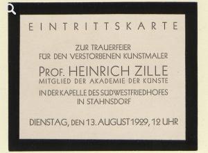 Eintrittskarte zur Trauerfeier für Heinrich Zille, 1929 © Stadtmuseum Berlin