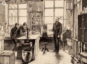 Robert Koch im Laboratorium