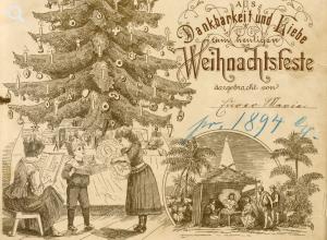 Dieser Weihnachtswunschbrief aus dem Jahr 1894 ist ein typisches Beispiel für bereits fertig gestaltete, industriell gefertigte Vorlagen. © Stadtmuseum Berlin