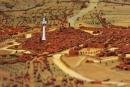 Foto eines Stadtmodells von Berlin im Mittelalter mit Fernsehturm als Orientierungspunkt