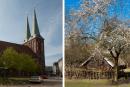 Collage des Museums Nikolaikirche und des Museumsdorfs Düppel